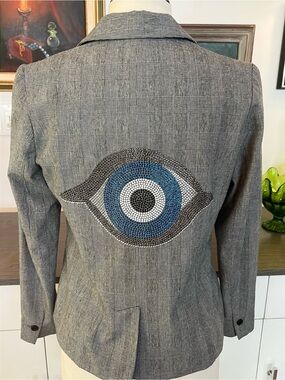 Crystal “Evil Eye” Blazer inspired Zadig & Voltaire. Chic, goth, glam Size 4